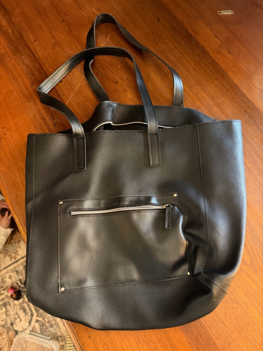 Black Faux Leather Tote Bag